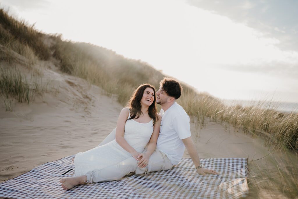 Engagement shoot at golden hour on Formby Beach