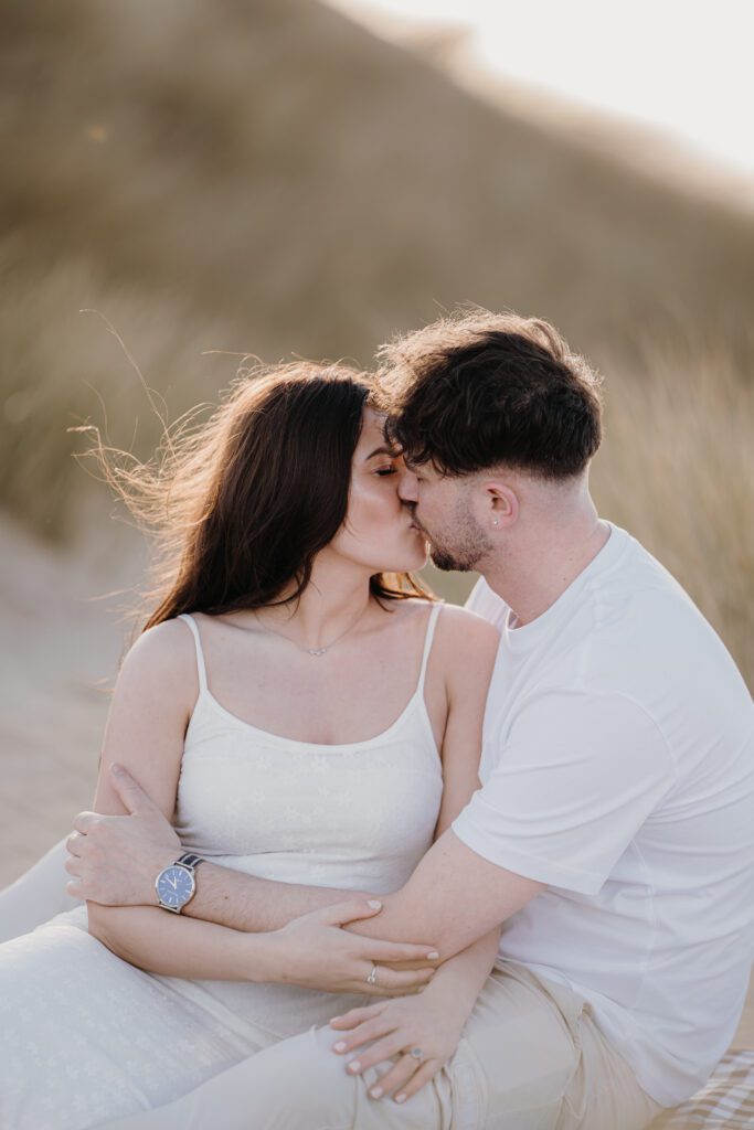 Relaxed and romantic couple portrait at golden hour